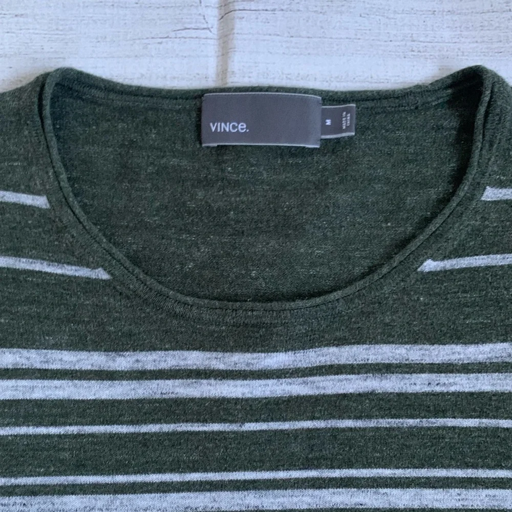 Vince Olive and Gray Striped Men’s Sweater Cotton Modal Cashmere Blend M